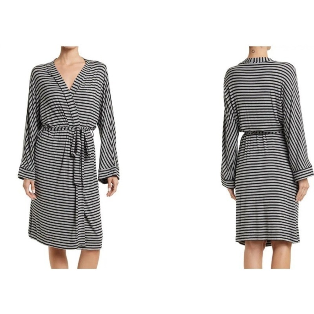 NWT Honeydew Intimates S Dream Team Robe Black Gray Stripe 112926